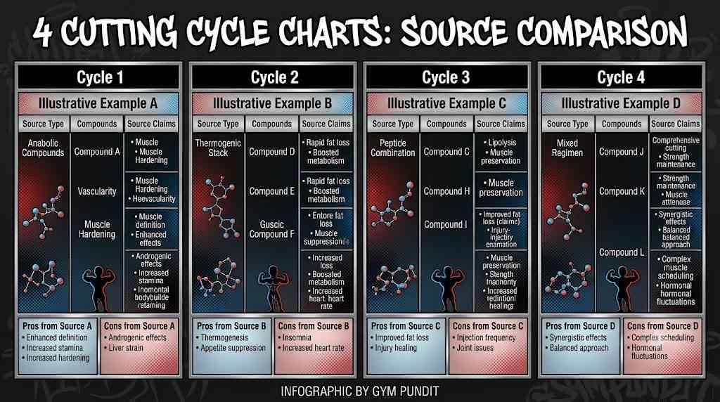 Comparison of four source-listed cutting cycle charts